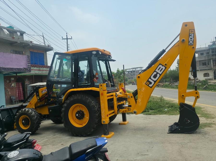 S and R Construction JCB 3DX backhoe loader on site in Janakpur